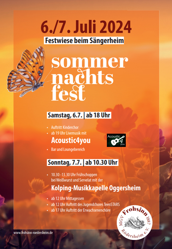 Sommernachtsfest am 6. und 7. Juli 2024 beim MGV Frohsinn Rödersheim